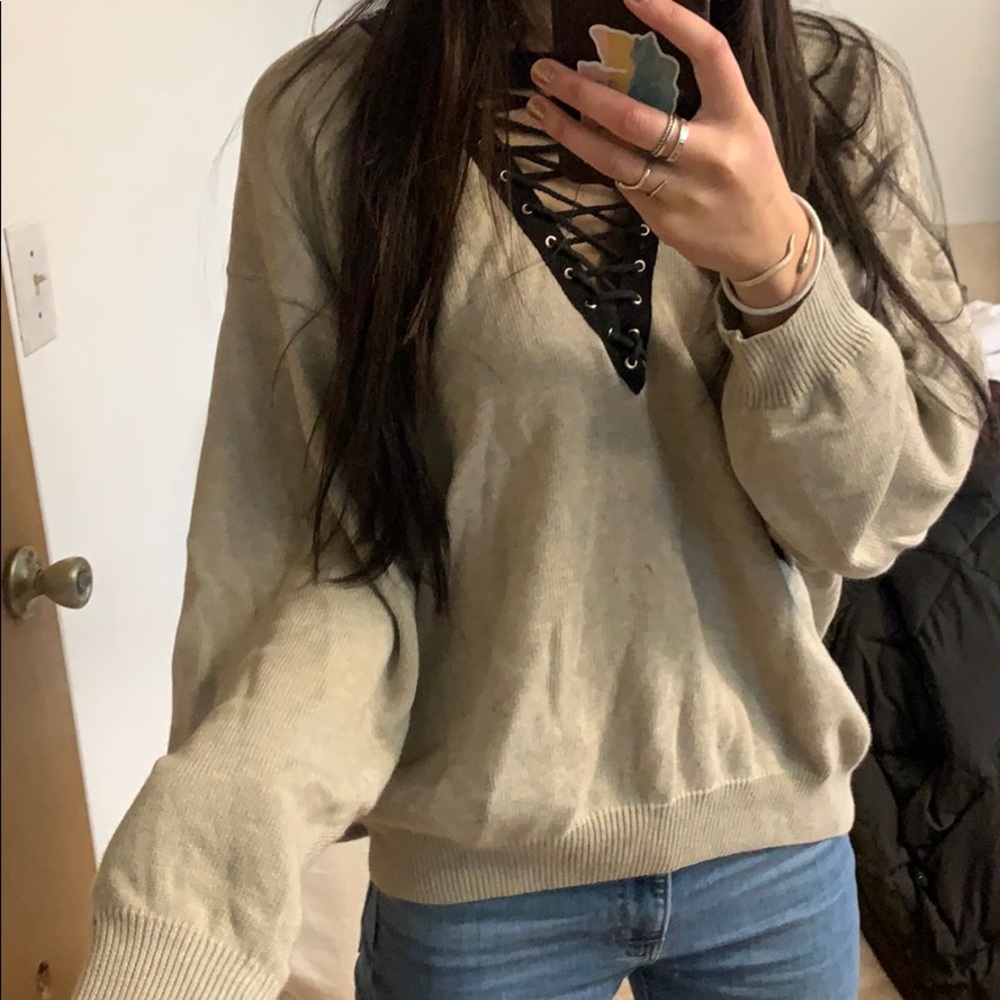 LF lace up sweater top